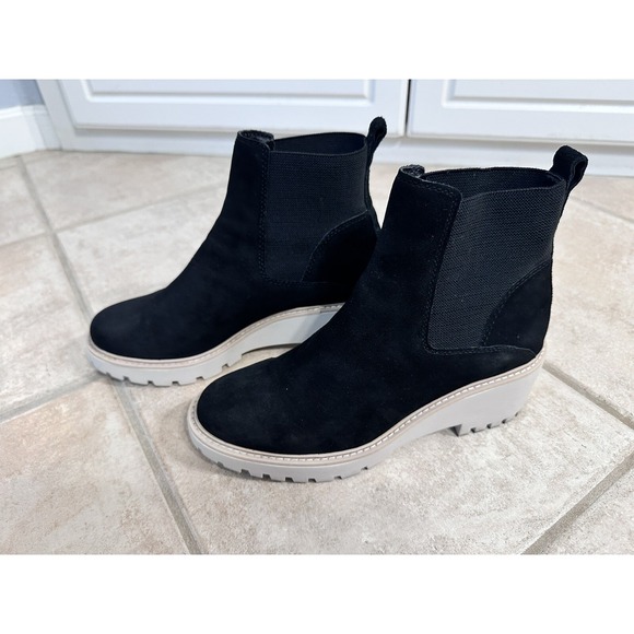 Dolce Vita Womens Haddie Chelsea Boots Black‎ Leather Lug Sole Ankle Slip On 9M - Picture 2 of 13